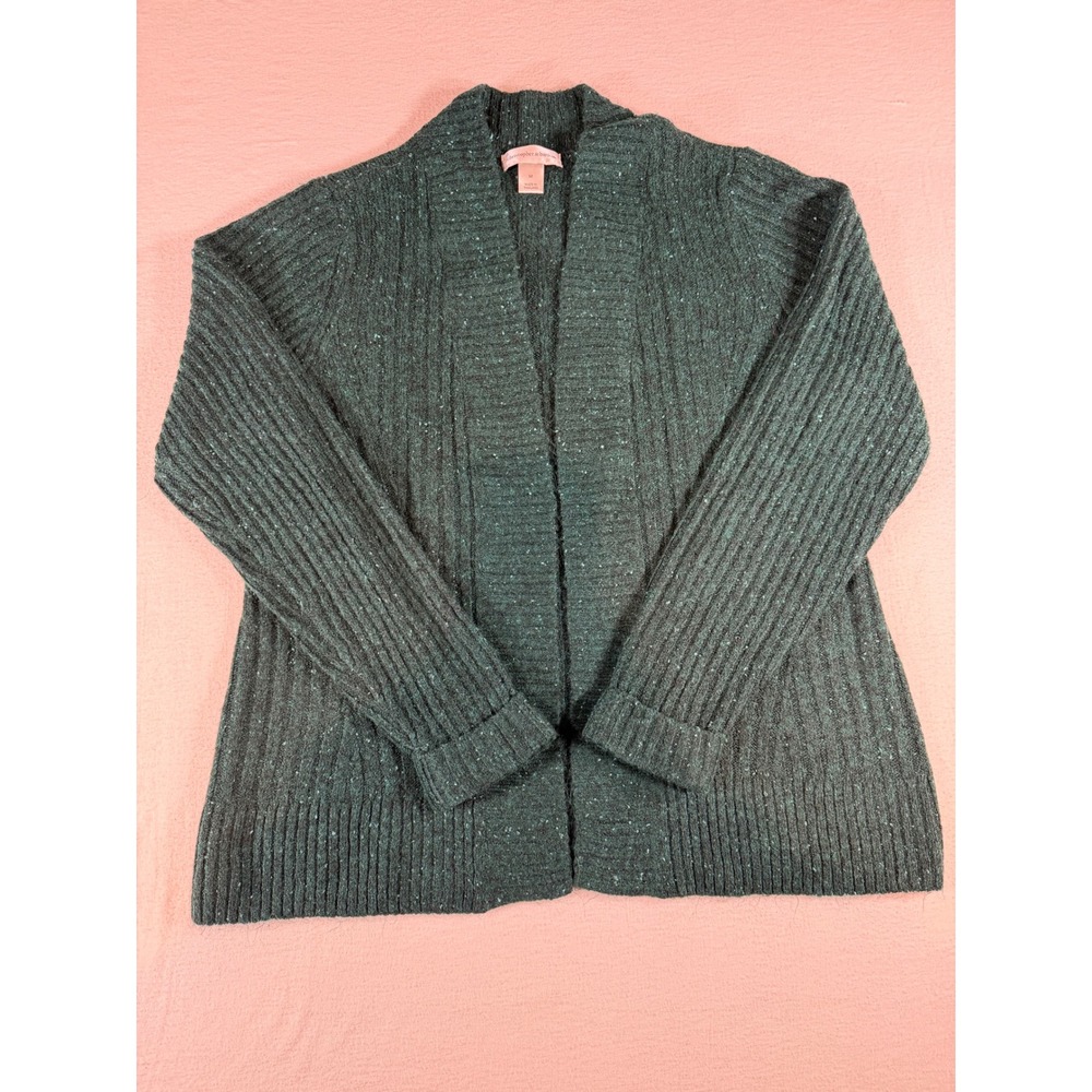Christopher & Banks Dark Green Marl Ribbed Open Front Cardigan Sweater Soft M